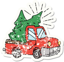 worn old sticker of a tattoo style truck carrying trees png