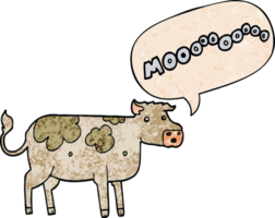 dibujos animados vaca con habla burbuja en retro textura estilo png