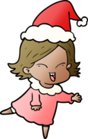 Lycklig hand dragen lutning tecknad serie av en flicka bär santa hatt png