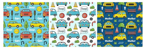 Car Toys Seamless Pattern Design with Boys and Girls Children Toy Equipment in Cartoon Illustration vector