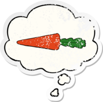 cartoon carrot with thought bubble as a distressed worn sticker png