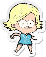 distressed sticker of a happy cartoon girl png