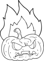 hand drawn black and white cartoon halloween pumpkin png