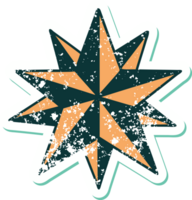 ikoniska bedrövad klistermärke tatuering stil bild av en stjärna png