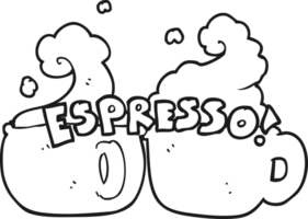hand drawn black and white cartoon espresso png