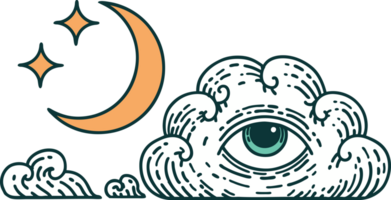 iconico tatuaggio stile Immagine di Luna stelle e nube png