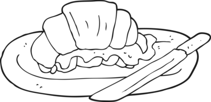 hand drawn black and white cartoon croissant png