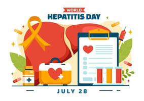 World Hepatitis Day Vector Illustration on 28 July of Patient Diseased Liver, Cancer and Cirrhosis in Healthcare Flat Cartoon Background Design