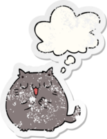 content dessin animé chat avec pensée bulle comme une affligé usé autocollant png