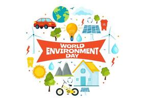 World Environment Day Vector Illustration with Green Tree and Animals in Forest for Save the Planet or Taking Care of the Earth in Flat Background