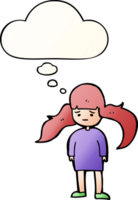 cartoon girl with long hair with thought bubble in smooth gradient style png