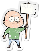 distressed sticker of a cartoon bald man staring with sign png