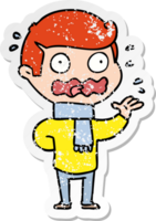 distressed sticker of a cartoon man totally stressed out png