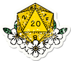 distressed sticker tattoo in traditional style of a d20 png