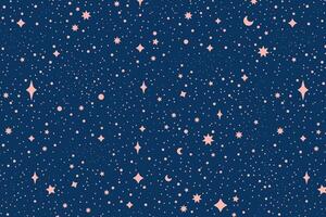 Flat star night sky horizontal background. Colorful Cosmos pattern with stars. Repeating Space Pattern. Dark Sky with colorful stars. Vector Illustration.