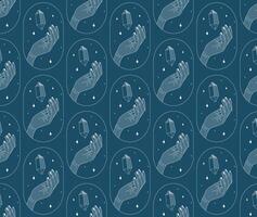 Crystal magic minimalistic seamless pattern. Creative abstract artwork. Modern vector illustration. Transparent line art gem with stars. Minimalistic sticker design for web.
