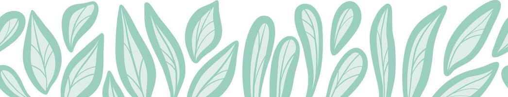 Seamless repeating leaf border, vector illustration banner with leaves, hand drawn foliage repeat design