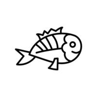 Vector black line icon fish isolated on white background