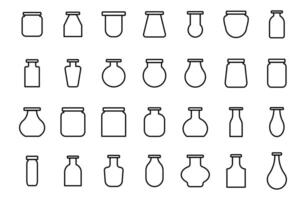 vector línea icono conjunto matraz diferente forma. ilustración vaso botella símbolo diseño. química o Ciencias laboratorio tubo. elemento envase lineal y sencillo colección jarra variación