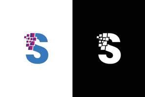 Initial Letter S digital pixel logo design template element. Letter S Pixel logo, Triangle, Blue color, Technology and digital logotype. vector