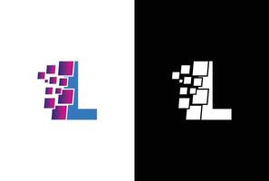 Initial Letter L digital pixel logo design template element. Letter L Pixel logo, Triangle, Blue color, Technology and digital logotype. vector