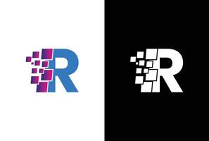 Initial Letter R digital pixel logo design template element. Letter R Pixel logo, Triangle, Blue color, Technology and digital logotype. vector