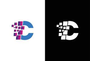 Initial Letter C digital pixel logo design template element. Letter C Pixel logo, Triangle, Blue color, Technology and digital logotype. vector