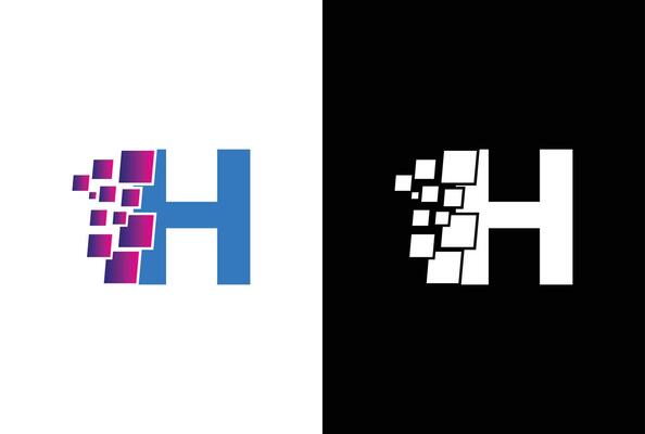 Initial Letter H digital pixel logo design template element. Letter H Pixel logo, Triangle, Blue color, Technology and digital logotype.