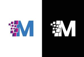 Initial Letter M digital pixel logo design template element. Letter M Pixel logo, Triangle, Blue color, Technology and digital logotype. vector