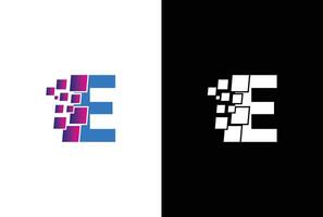 Initial Letter E digital pixel logo design template element. Letter E Pixel logo, Triangle, Blue color, Technology and digital logotype. vector