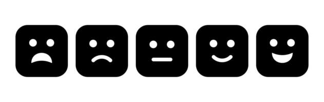 Feedback of Satisfaction Rate Level Form with Emoticons Square Emoticon. Excellent  Good  Average  Sad  Bad. Feedback  user icon experience. vector