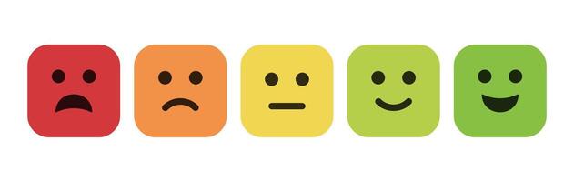 Feedback of Satisfaction Rate Level Form with Emoticons Square Emoticon. Excellent  Good  Average  Sad  Bad. Feedback  user icon experience. vector