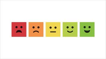 Feedback of Satisfaction Rate Level Form with Emoticons Square Icons. Excellent, Good, Average, Sad, Bad User Experience in Smiley. vector