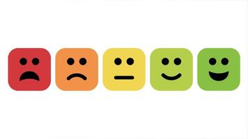 Feedback of Satisfaction Rate Level Form with Emoticons Square Icons. Excellent, Good, Average, Sad, Bad User Experience in Smiley. vector