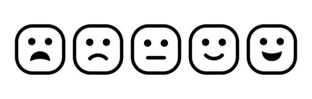 Feedback of Satisfaction Rate Level Form with Emoticons Square Emoticon. Excellent  Good  Average  Sad  Bad. Feedback  user icon experience. vector