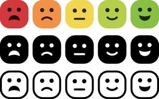 Feedback of Satisfaction Rate Level Form with Emoticons Square Emoticon. Excellent  Good  Average  Sad  Bad. Feedback  user icon experience. vector
