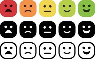 Feedback of Satisfaction Rate Level Form with Emoticons Square Emoticon. Excellent  Good  Average  Sad  Bad. Feedback  user icon experience. vector