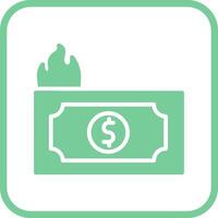 dólar en icono de vector de fuego