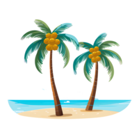 ai generado vibrante ilustración de Coco arboles a lo largo un tropical png