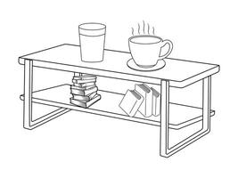 Coffee and tea table with glass and wooden table, Cup of hot tea and tea leaf on the wooden table and the tea plantations background vector