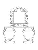 Dressing table and other furniture. Dressing room in outline style. Interior room with mirror vanity makeup and accessories. Vector illustration.