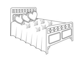 cama garabatear icono en vector. mano dibujado cama icono en vector. garabatear cama ilustración, contemporáneo dormitorio interior con moderno tapizado cabecera, blanco cama presentando un acogedor cobija vector