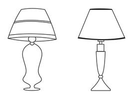 Stylish lamp, Modern lamp interior in bedroom, Electric table, floor lamps, lampshades, Different interior light decor standing and hanging. vector