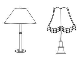 Stylish lamp, Modern lamp interior in bedroom, Electric table, floor lamps, lampshades, Different interior light decor standing and hanging. vector