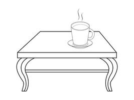 café y té mesa con vaso y de madera mesa, taza de caliente té y té hoja en el de madera mesa y el té plantaciones antecedentes vector