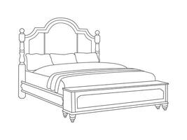 cama garabatear icono en vector. mano dibujado cama icono en vector. garabatear cama ilustración, contemporáneo dormitorio interior con moderno tapizado cabecera, blanco cama presentando un acogedor cobija vector