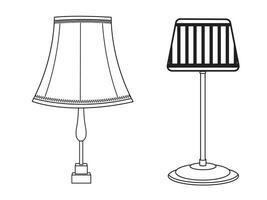 Stylish lamp, Modern lamp interior in bedroom, Electric table, floor lamps, lampshades, Different interior light decor standing and hanging. vector
