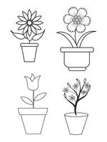 Flowers and pots, interior design, beautiful flowers plants, Plant outline drawing vector set, succulents in pots. Flowers in a pot.