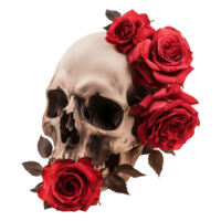 AI generated Skull with flower isolated on transparent background png