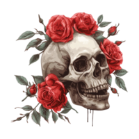 AI generated Skull with flower isolated on transparent background png